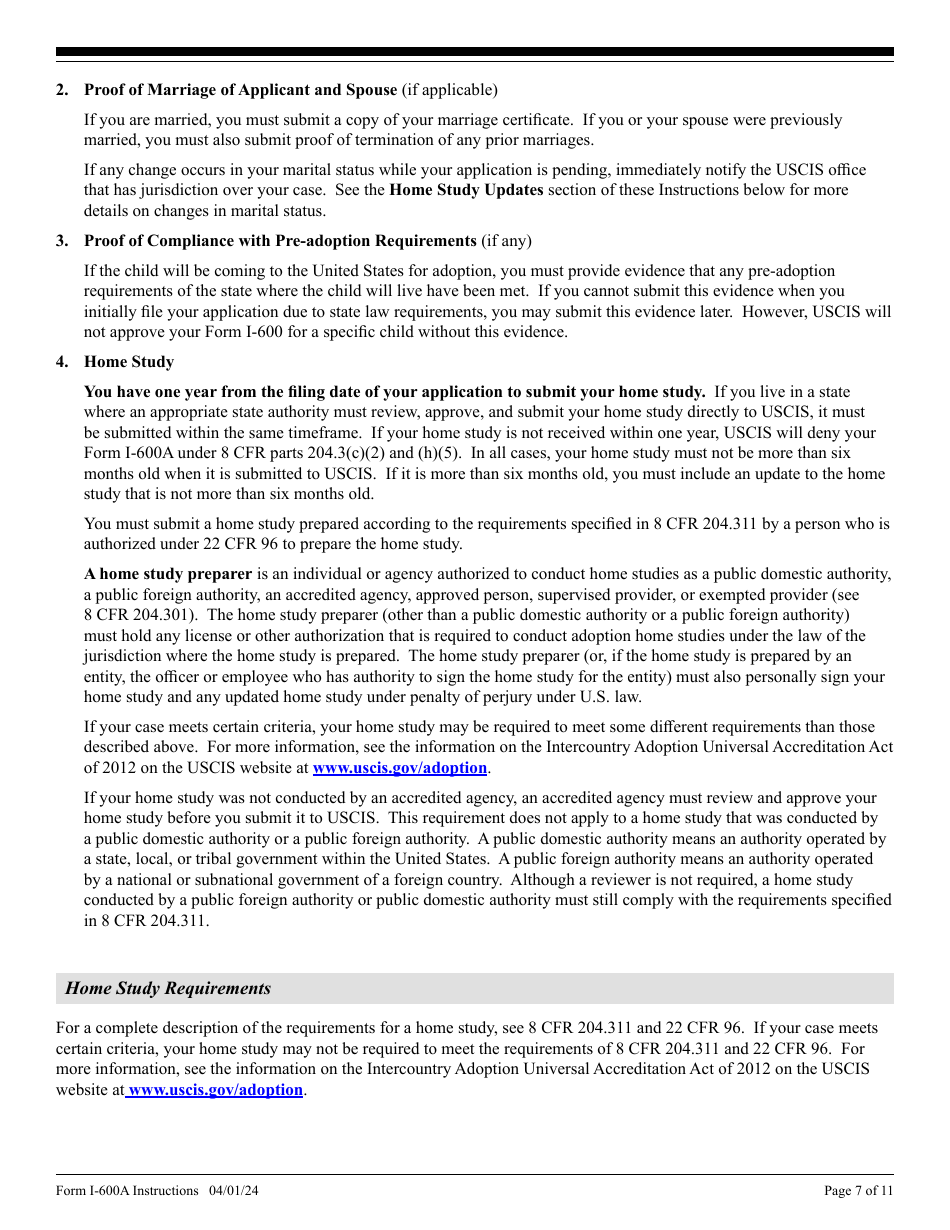 Instructions for USCIS Form I-600A Application for Advance Processing of an Orphan Petition, Page 7