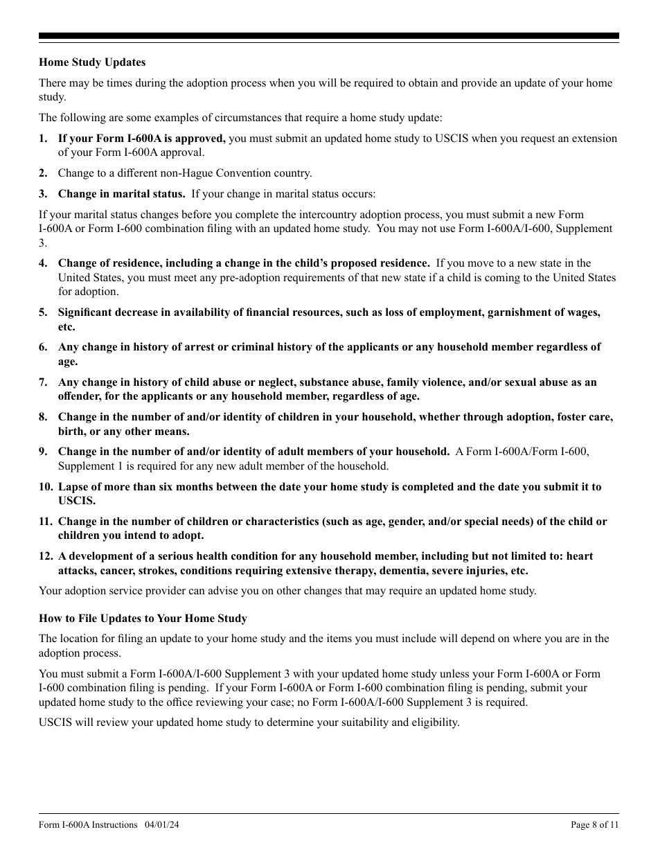 Instructions for USCIS Form I-600A Application for Advance Processing of an Orphan Petition, Page 8