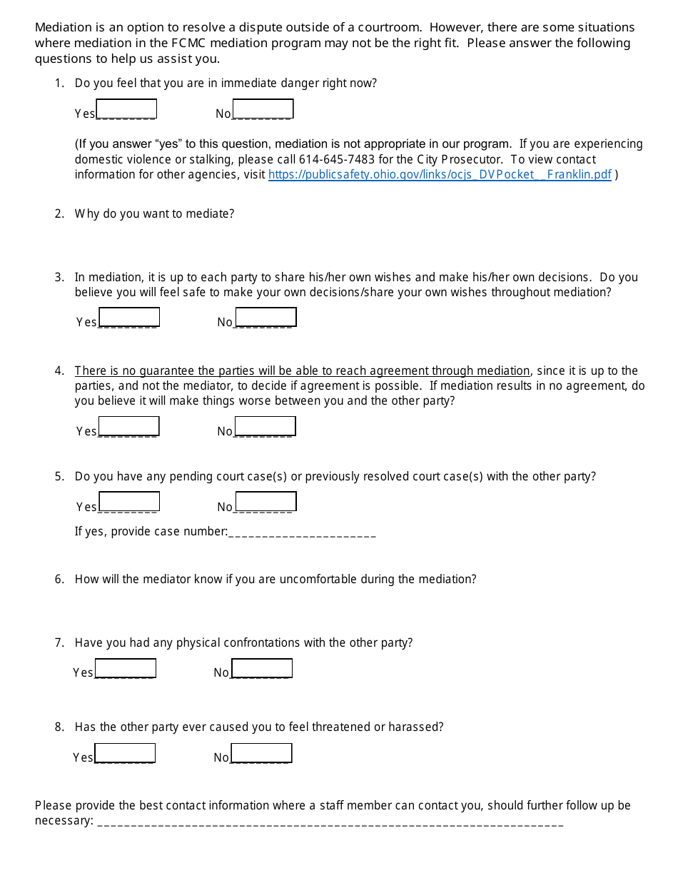 Pre-file Mediation Request - Franklin County, Ohio, Page 3