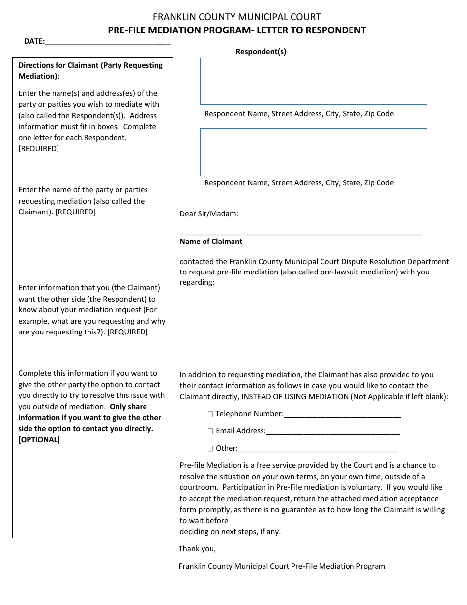 Pre-file Mediation Request - Franklin County, Ohio, Page 4