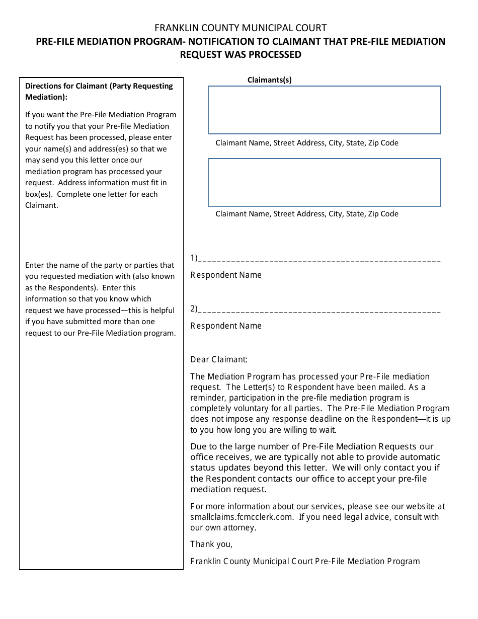 Pre-file Mediation Request - Franklin County, Ohio, Page 5