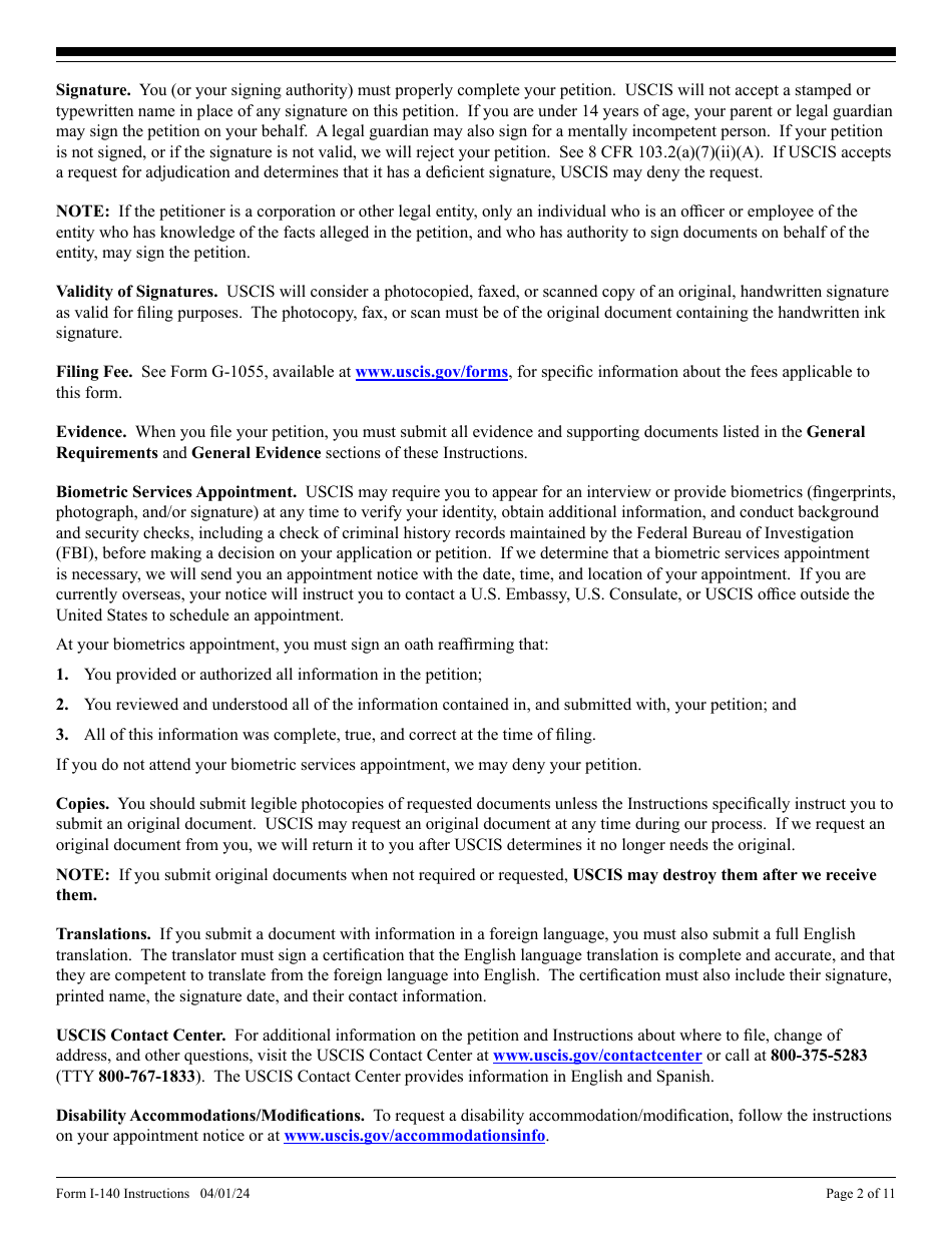 Instructions for USCIS Form I-140 Immigrant Petition for Alien Workers, Page 2