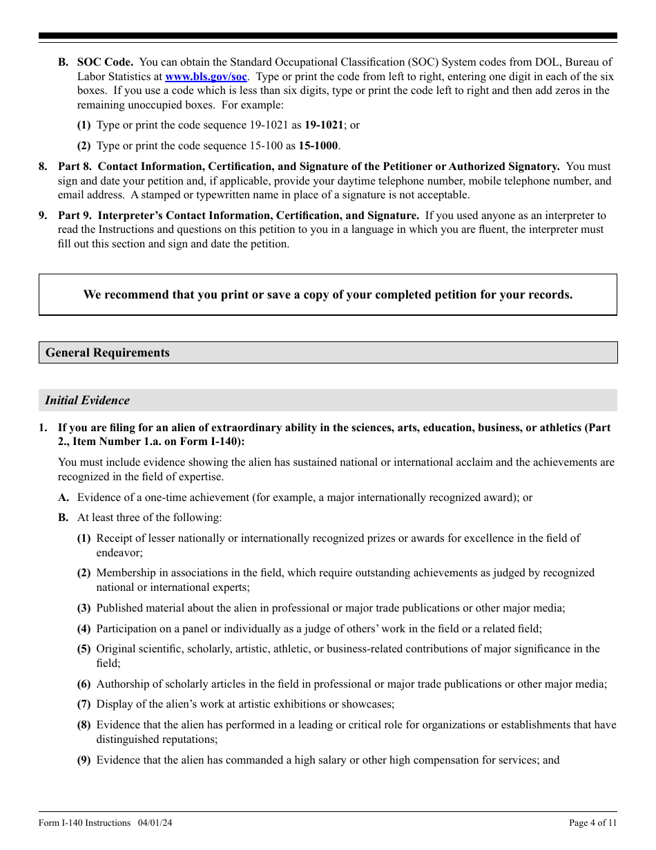 Instructions for USCIS Form I-140 Immigrant Petition for Alien Workers, Page 4
