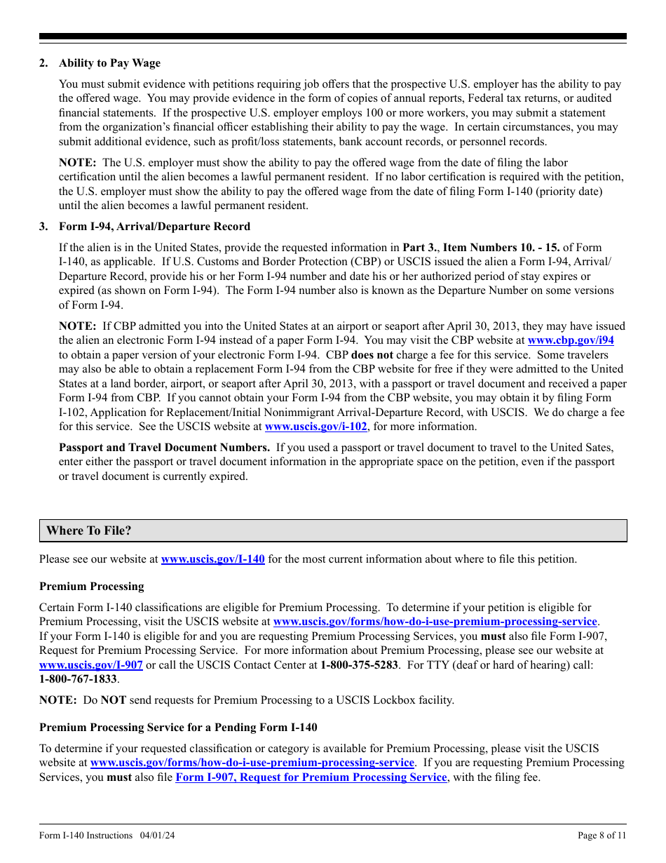 Instructions for USCIS Form I-140 Immigrant Petition for Alien Workers, Page 8