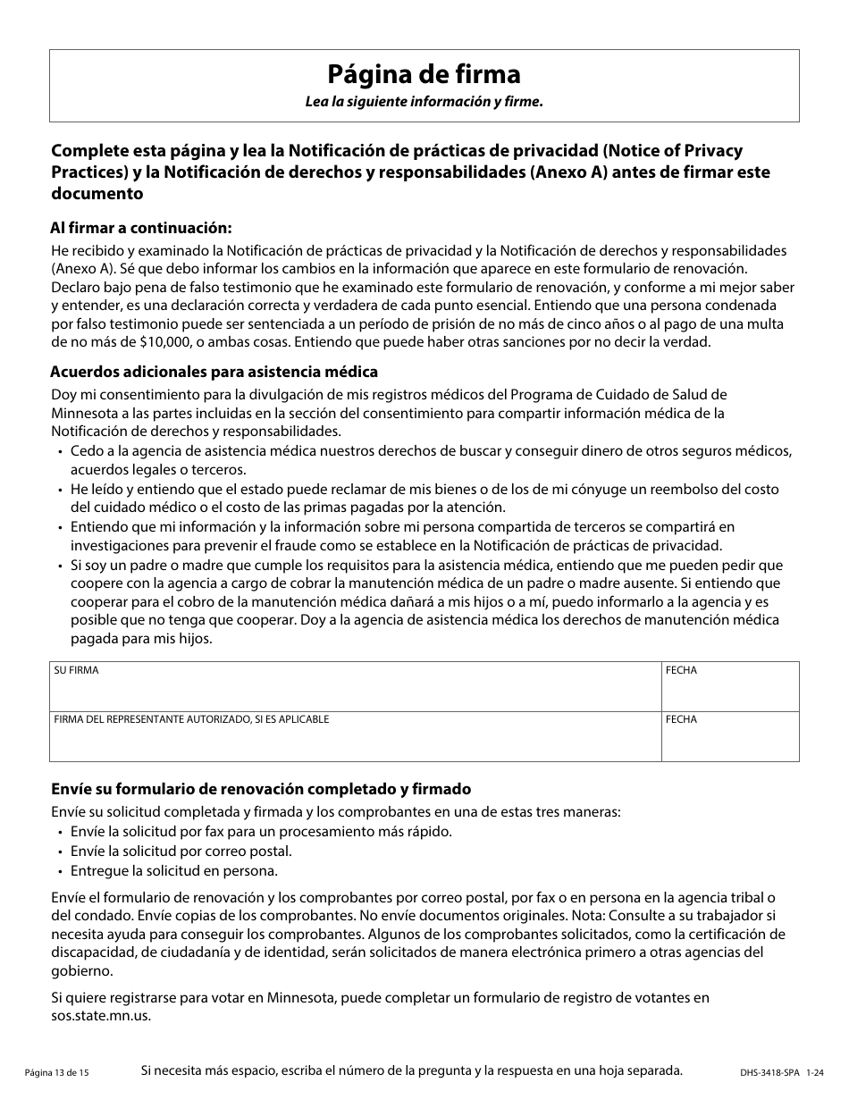 Formulario DHS-3418-SPA Renovacion De Los Programas De Cuidado De Salud De Minnesota - Minnesota (Spanish), Page 14