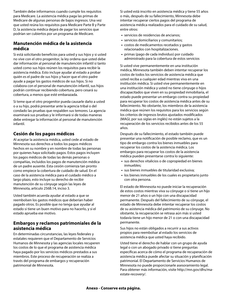 Formulario DHS-3418-SPA Renovacion De Los Programas De Cuidado De Salud De Minnesota - Minnesota (Spanish), Page 22