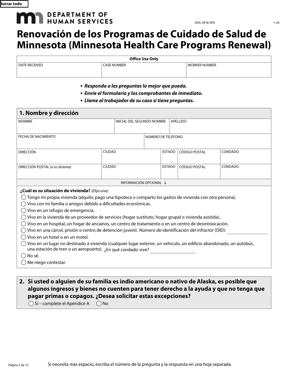 Formulario DHS-3418-SPA Renovacion De Los Programas De Cuidado De Salud De Minnesota - Minnesota (Spanish), Page 3