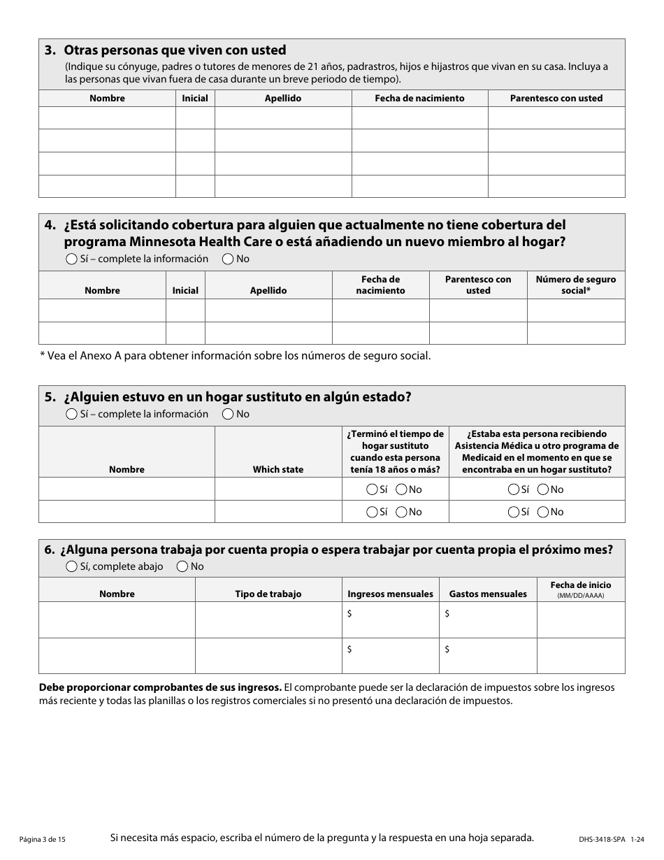 Formulario DHS-3418-SPA Renovacion De Los Programas De Cuidado De Salud De Minnesota - Minnesota (Spanish), Page 4