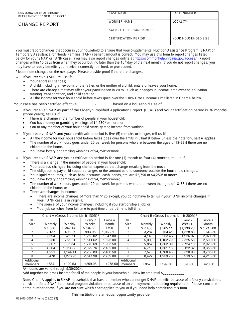Form 032-03-0051-41-ENG Change Report - Virginia, Page 1