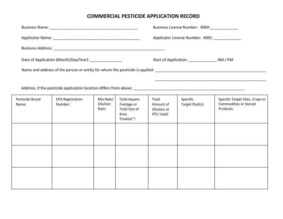 Utah Commercial Pesticide Application Record Fill Out Sign Online