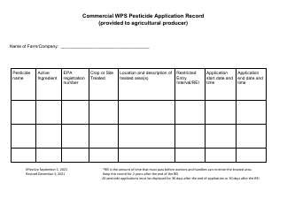 Commercial Wps Pesticide Application Record (Provided to Agricultural Producer) - Utah