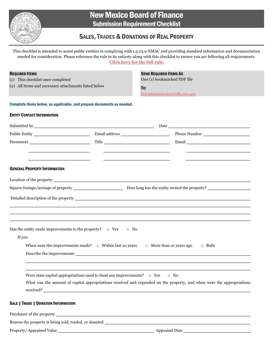 Checklist for Submission on Sales, Trades, and Donations of Real Property - New Mexico, Page 1