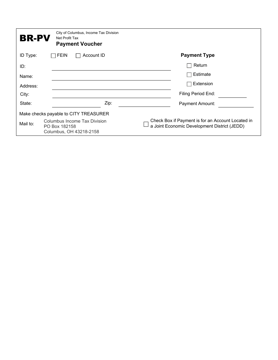 Form BR-PV Net Profit Tax Payment Voucher - City of Columbus, Ohio, Page 1