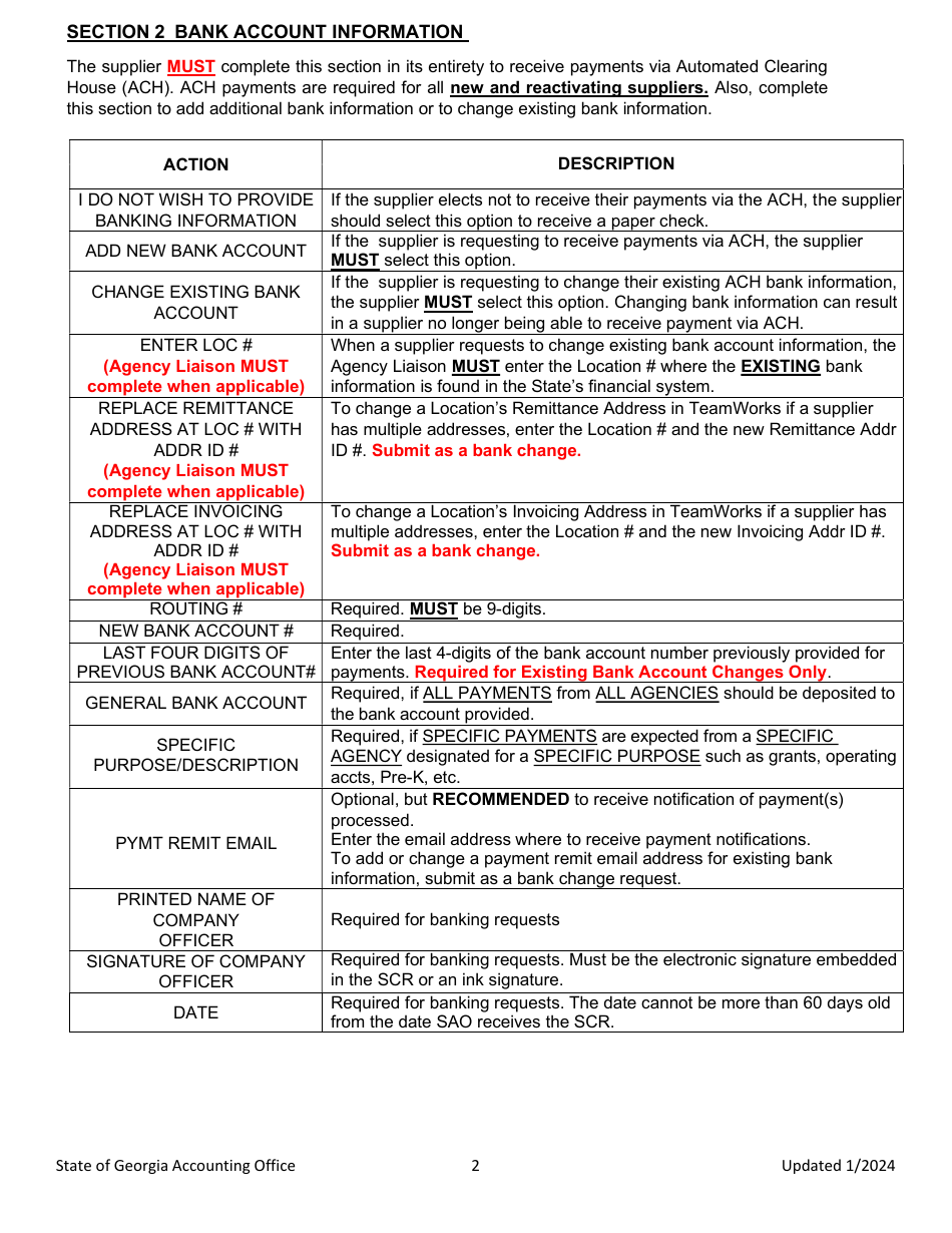 Instructions for Supplier Change Request Form - Georgia (United States), Page 2