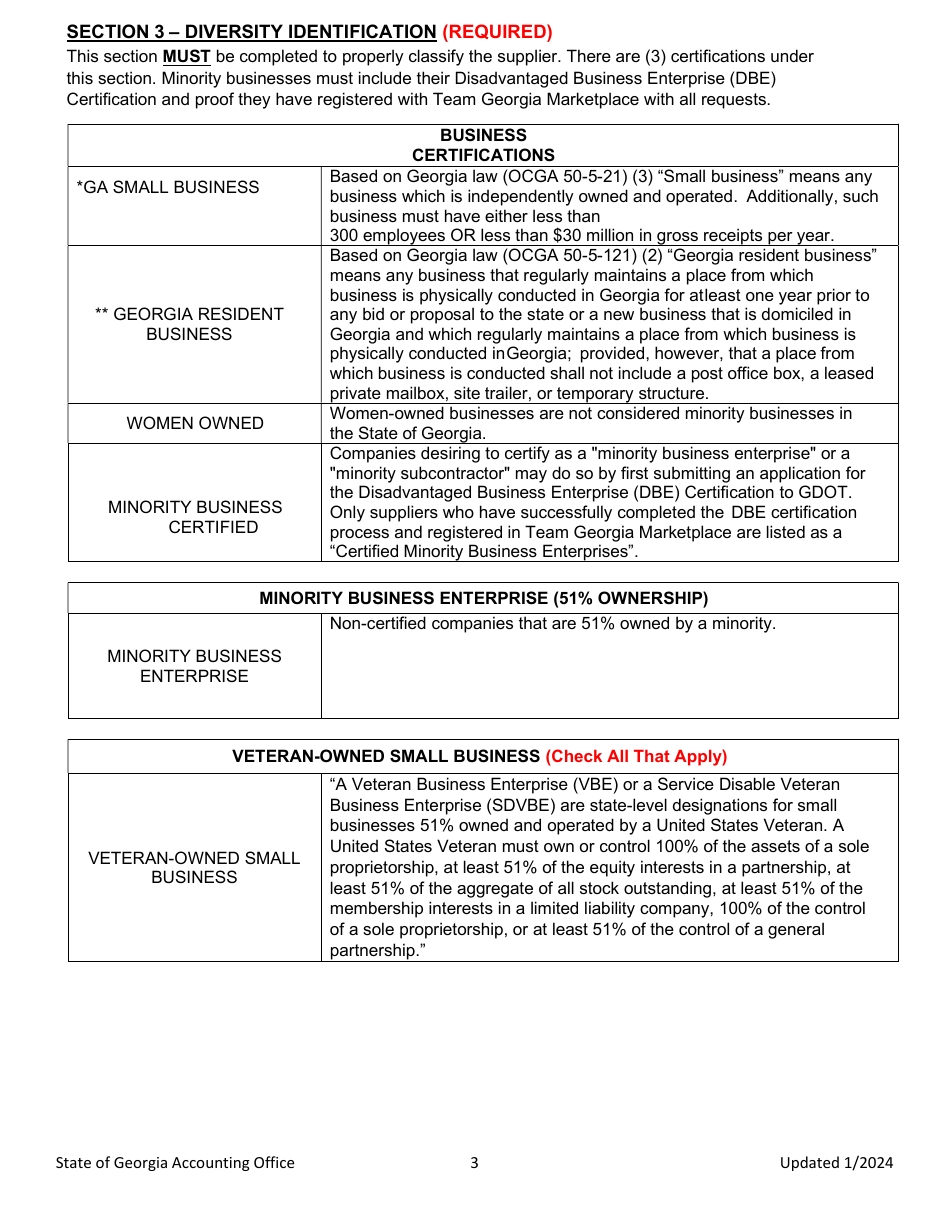 Instructions for Supplier Change Request Form - Georgia (United States), Page 3