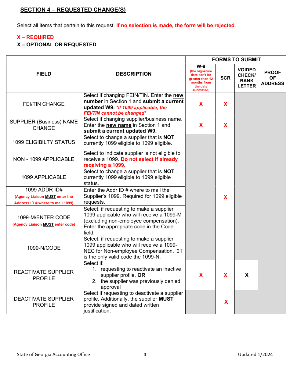 Instructions for Supplier Change Request Form - Georgia (United States), Page 4