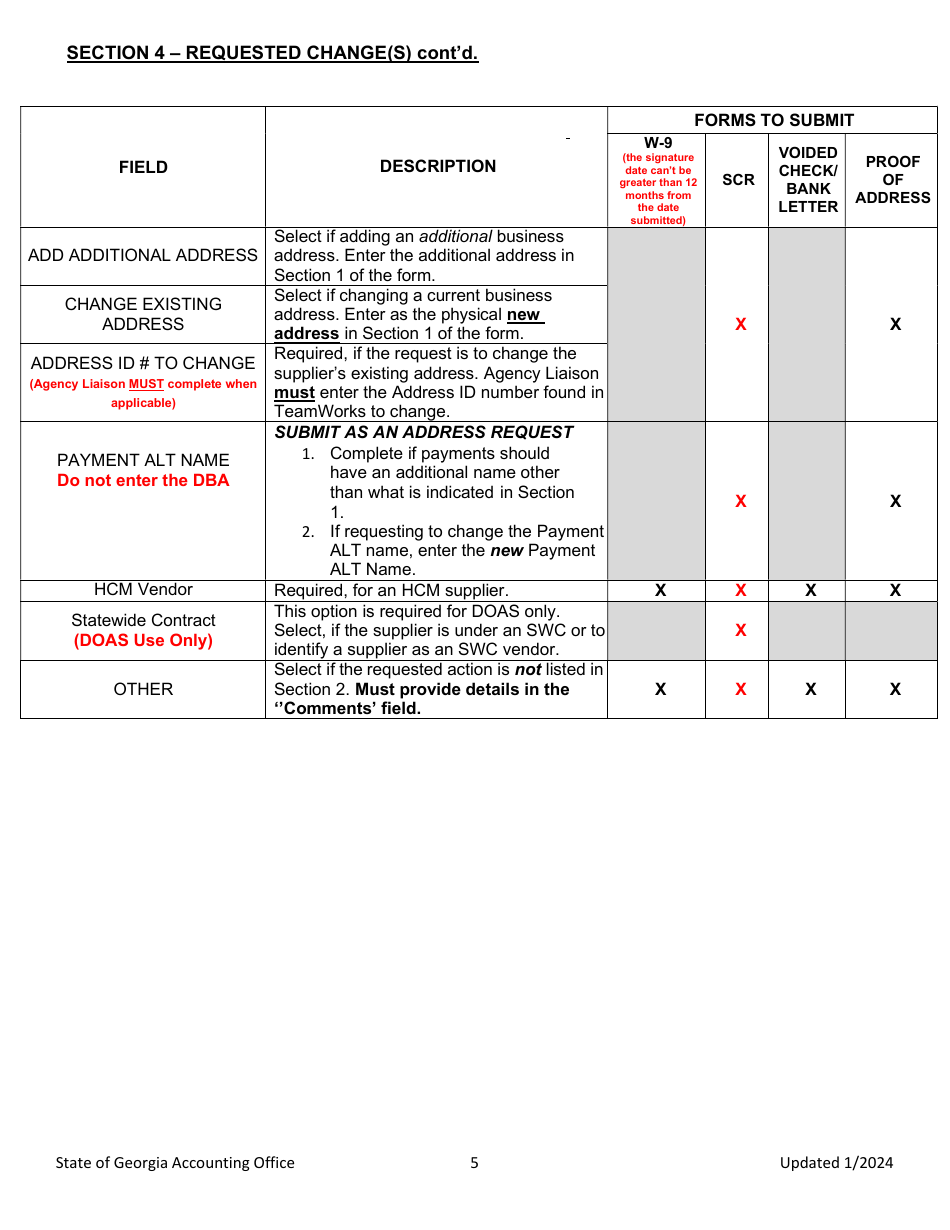 Instructions for Supplier Change Request Form - Georgia (United States), Page 5