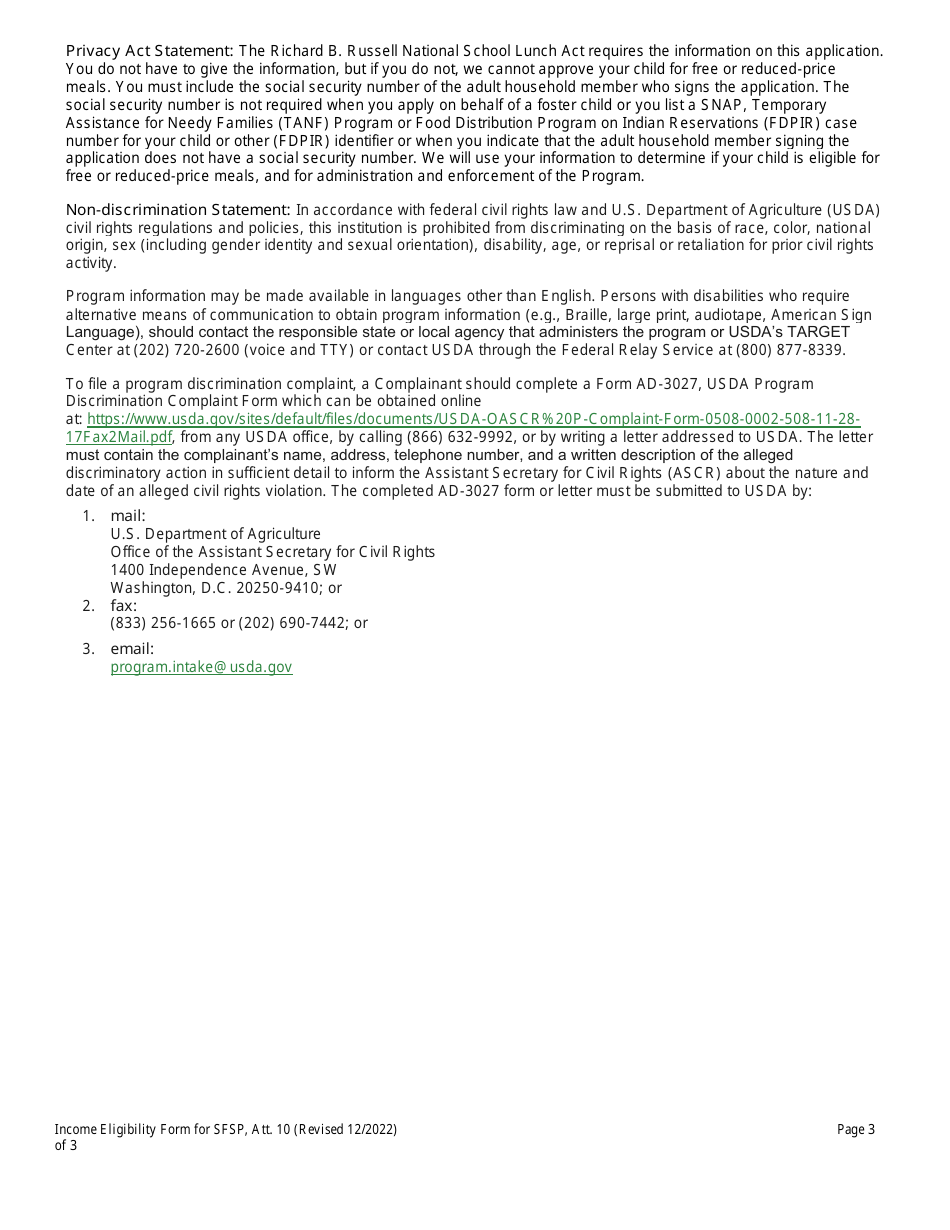 Attachment 10 Income Eligibility Form for the Summer Food Service Program (For Use by Camps and Closed Enrolled Sites) - Georgia (United States), Page 3