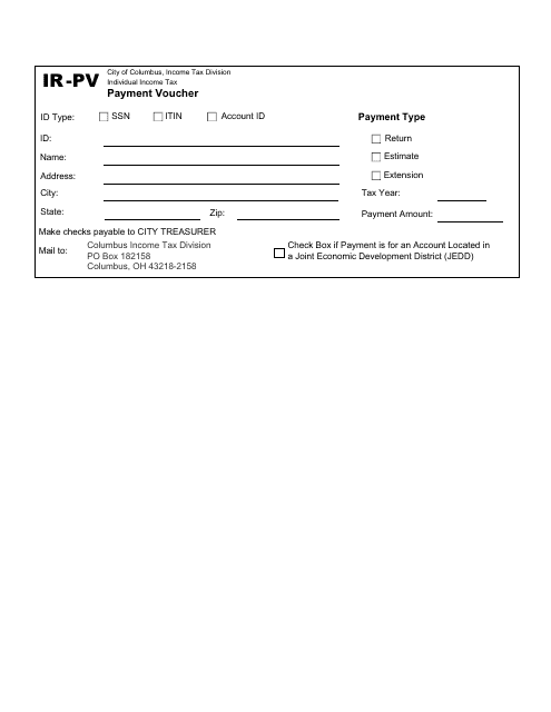 Form IR -PV Individual Income Tax Payment Voucher - City of Columbus, Ohio