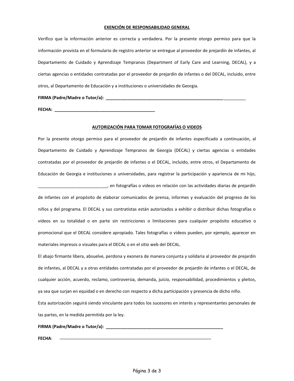 Formulario De Inscripcion - Programa De Transicion De Verano Futuro Alumno De Prejardin De Infantes - Georgia (United States) (Spanish), Page 3