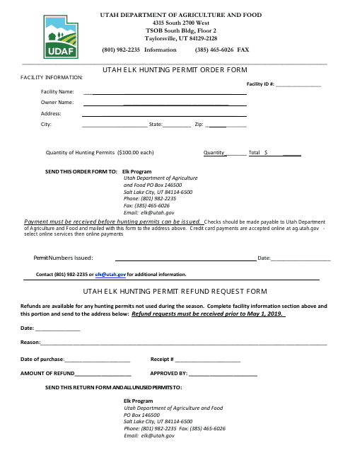 Utah Elk Hunting Permit Order Form - Utah Download Pdf