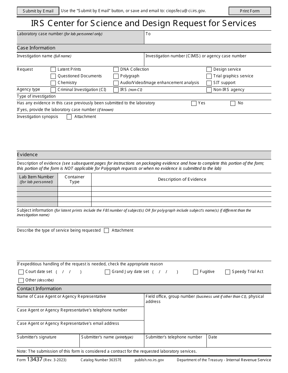 IRS Form 13437 IRS Center for Science and Design Request for Services, Page 1