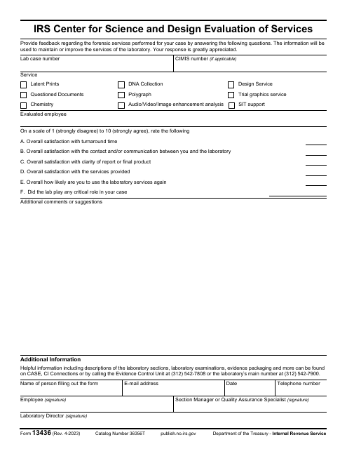 IRS Form 13436 IRS Center for Science and Design Evaluation of Services
