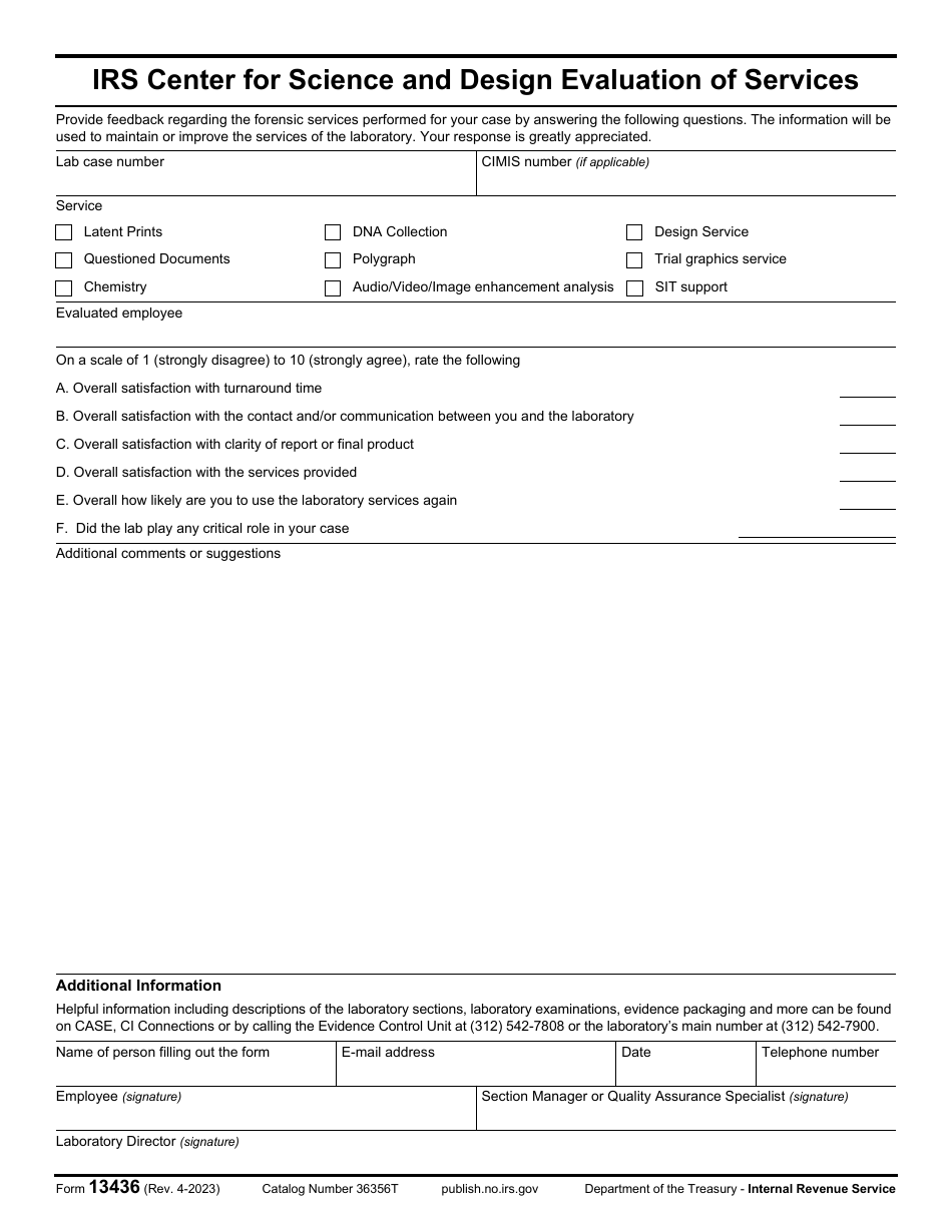 IRS Form 13436 IRS Center for Science and Design Evaluation of Services, Page 1