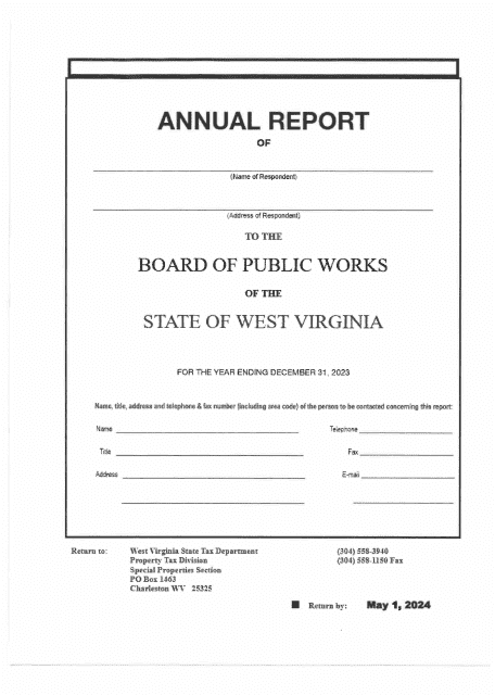 Board of Public Works Annual Report - Water - Small - West Virginia, 2023