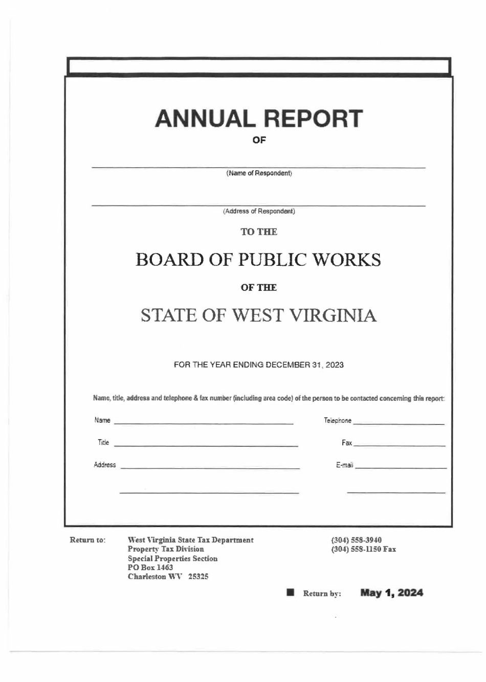 Board of Public Works Annual Report - Water - Small - West Virginia, Page 1