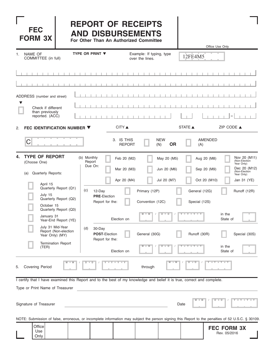 FEC Form 3X - Fill Out, Sign Online and Download Printable PDF ...