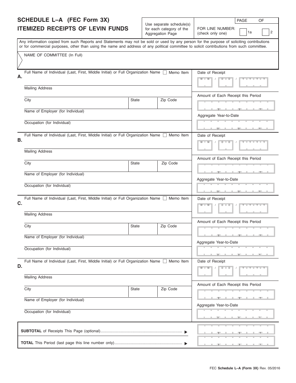 FEC Form 3X Report of Receipts and Disbursements, Page 20