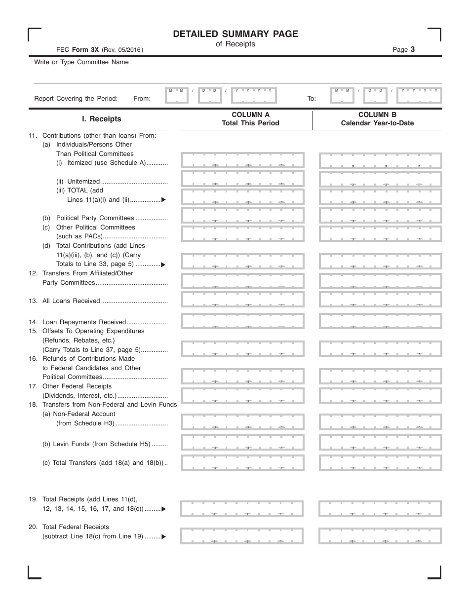 FEC Form 3X Report of Receipts and Disbursements, Page 3