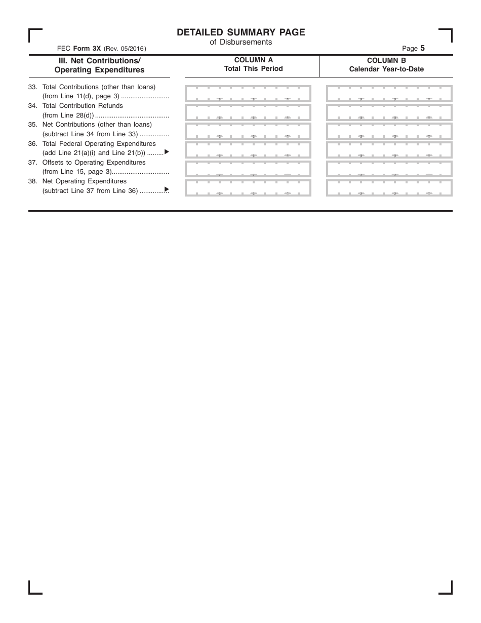 FEC Form 3X Report of Receipts and Disbursements, Page 5