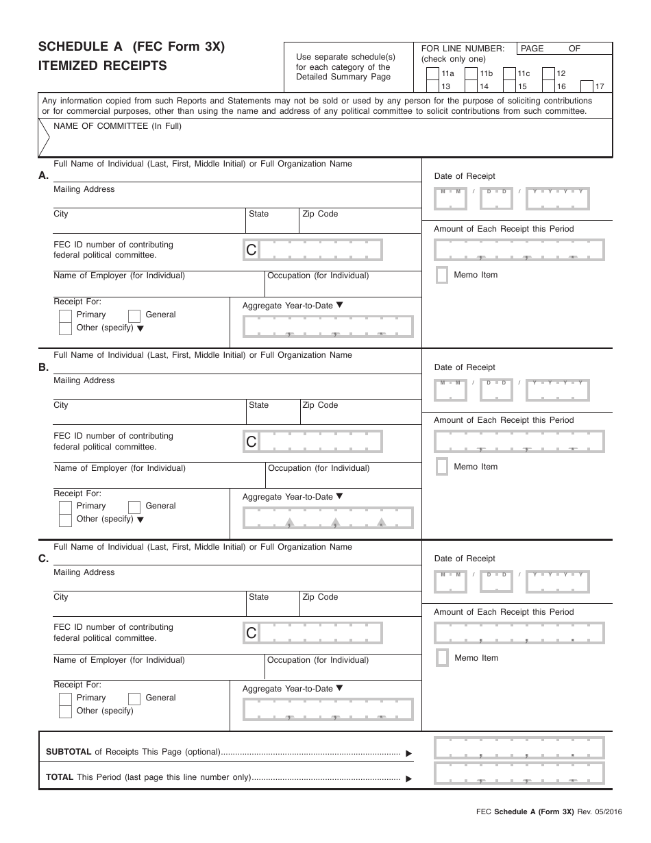 FEC Form 3X Report of Receipts and Disbursements, Page 6