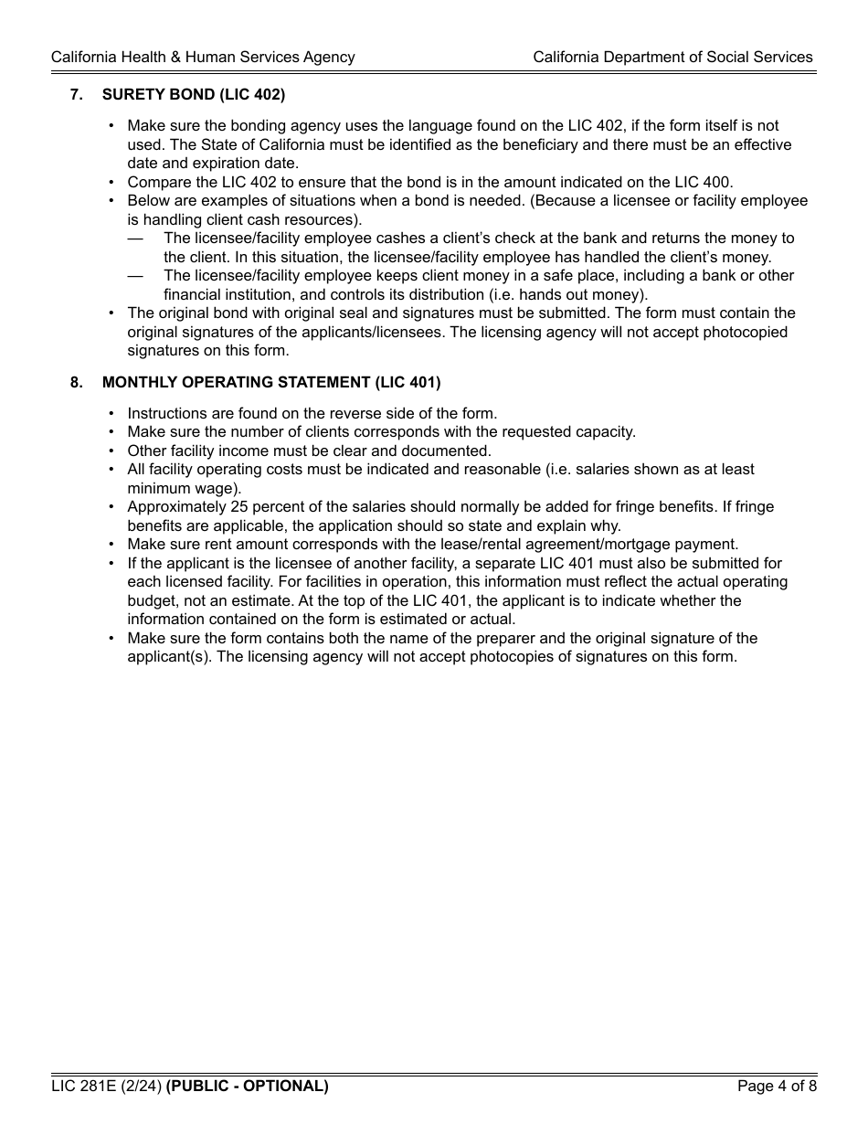 Form LIC281E Application and Supporting Documentation Checklist - Short-Term Residential Therapeutic Program - California, Page 4