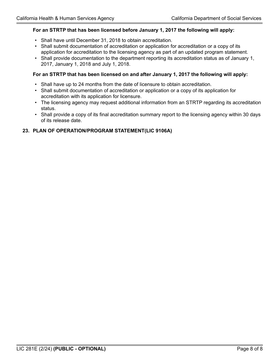 Form LIC281E Application and Supporting Documentation Checklist - Short-Term Residential Therapeutic Program - California, Page 8