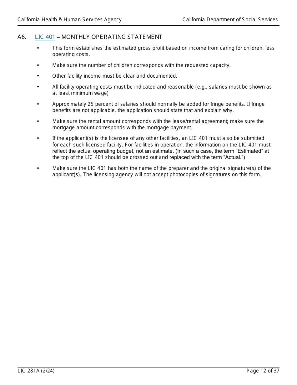 Form LIC281A Application Booklet for Child Care Centers - California, Page 12