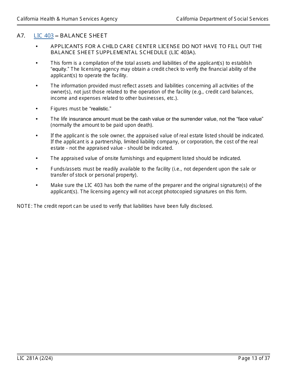 Form LIC281A Application Booklet for Child Care Centers - California, Page 13