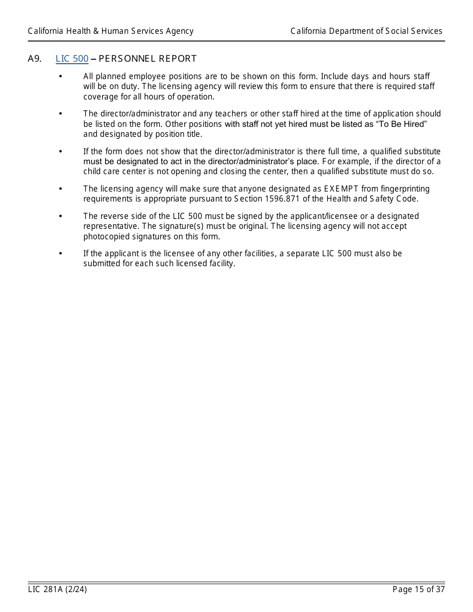 Form LIC281A Application Booklet for Child Care Centers - California, Page 15
