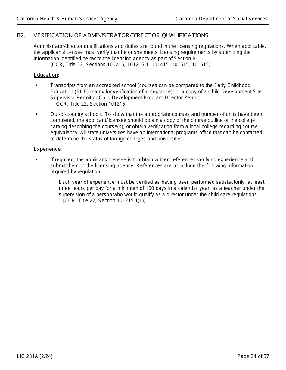 Form LIC281A Application Booklet for Child Care Centers - California, Page 24