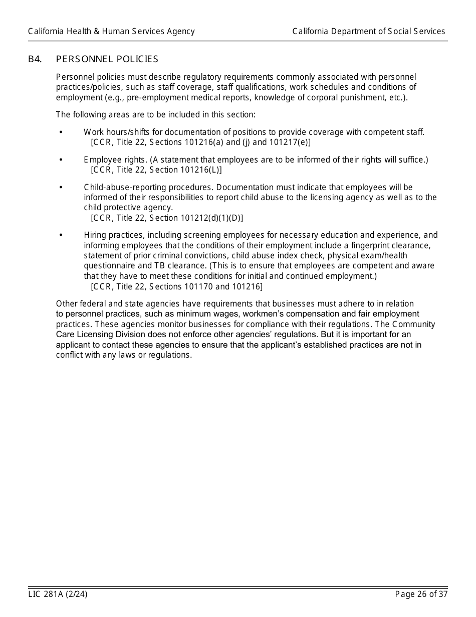 Form LIC281A Application Booklet for Child Care Centers - California, Page 26