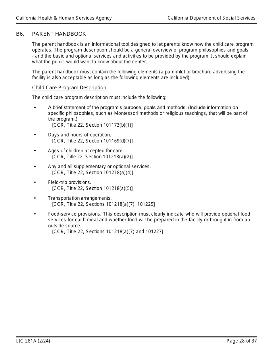 Form LIC281A Application Booklet for Child Care Centers - California, Page 28