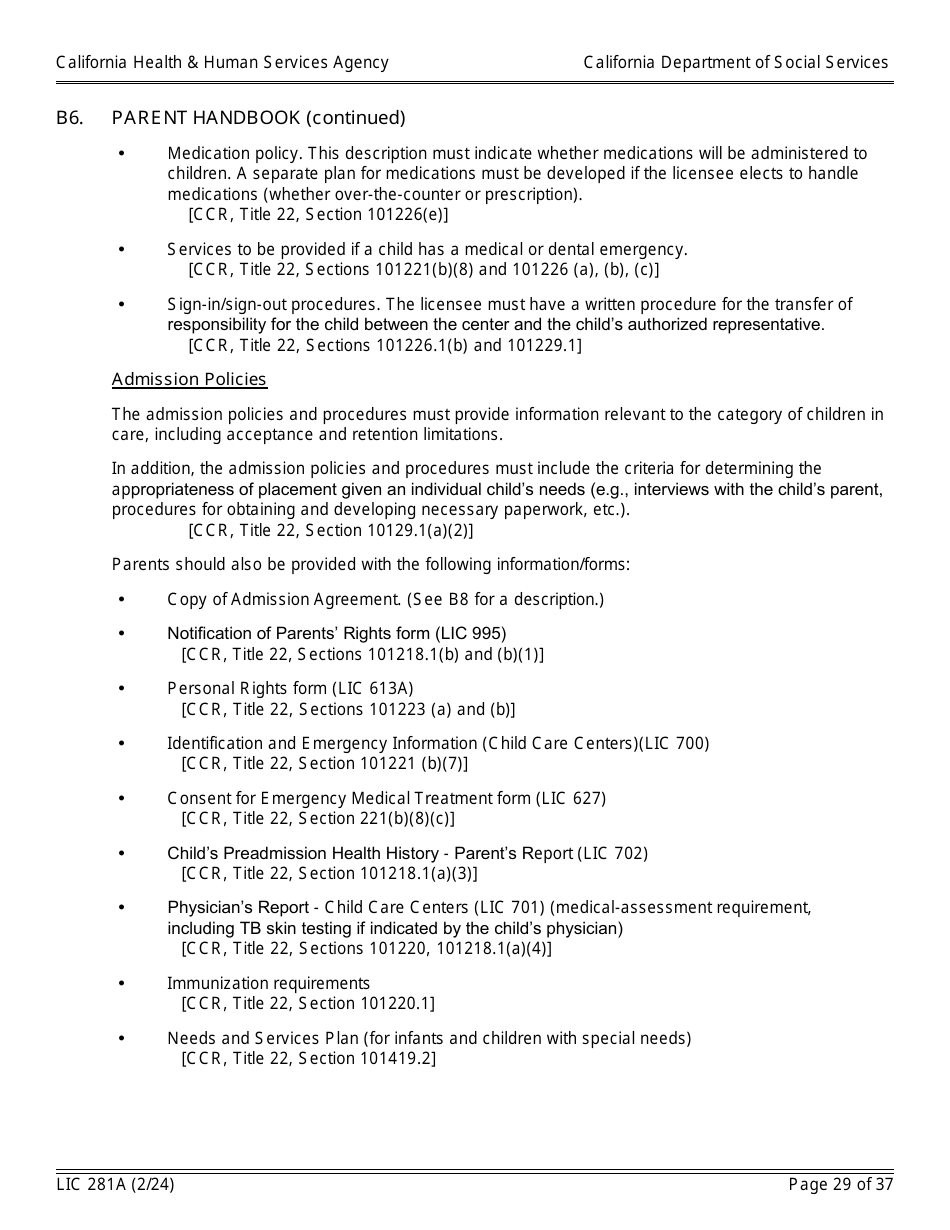 Form LIC281A Application Booklet for Child Care Centers - California, Page 29