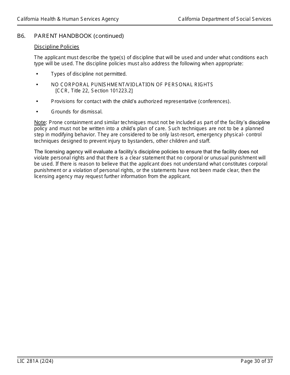 Form LIC281A Application Booklet for Child Care Centers - California, Page 30