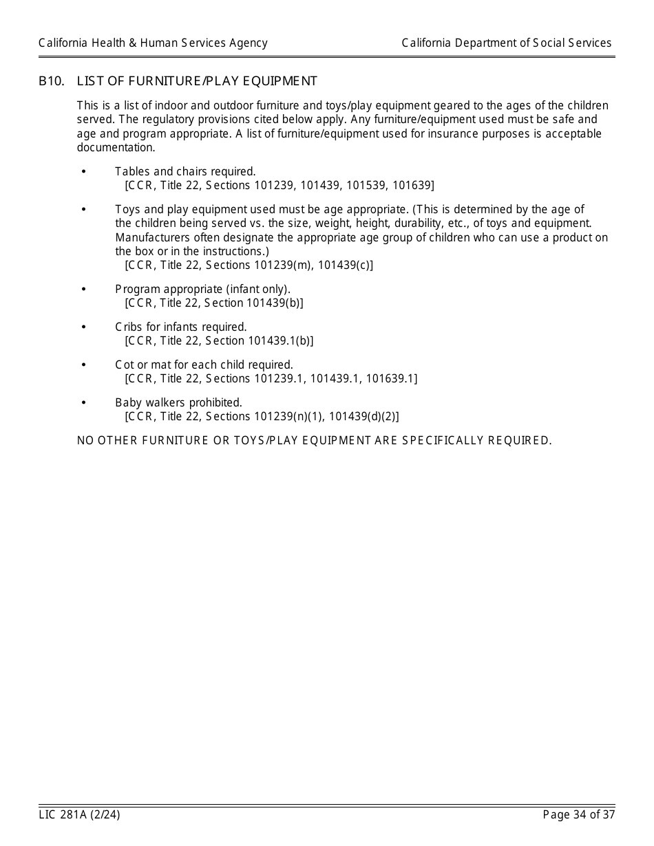 Form LIC281A Application Booklet for Child Care Centers - California, Page 34