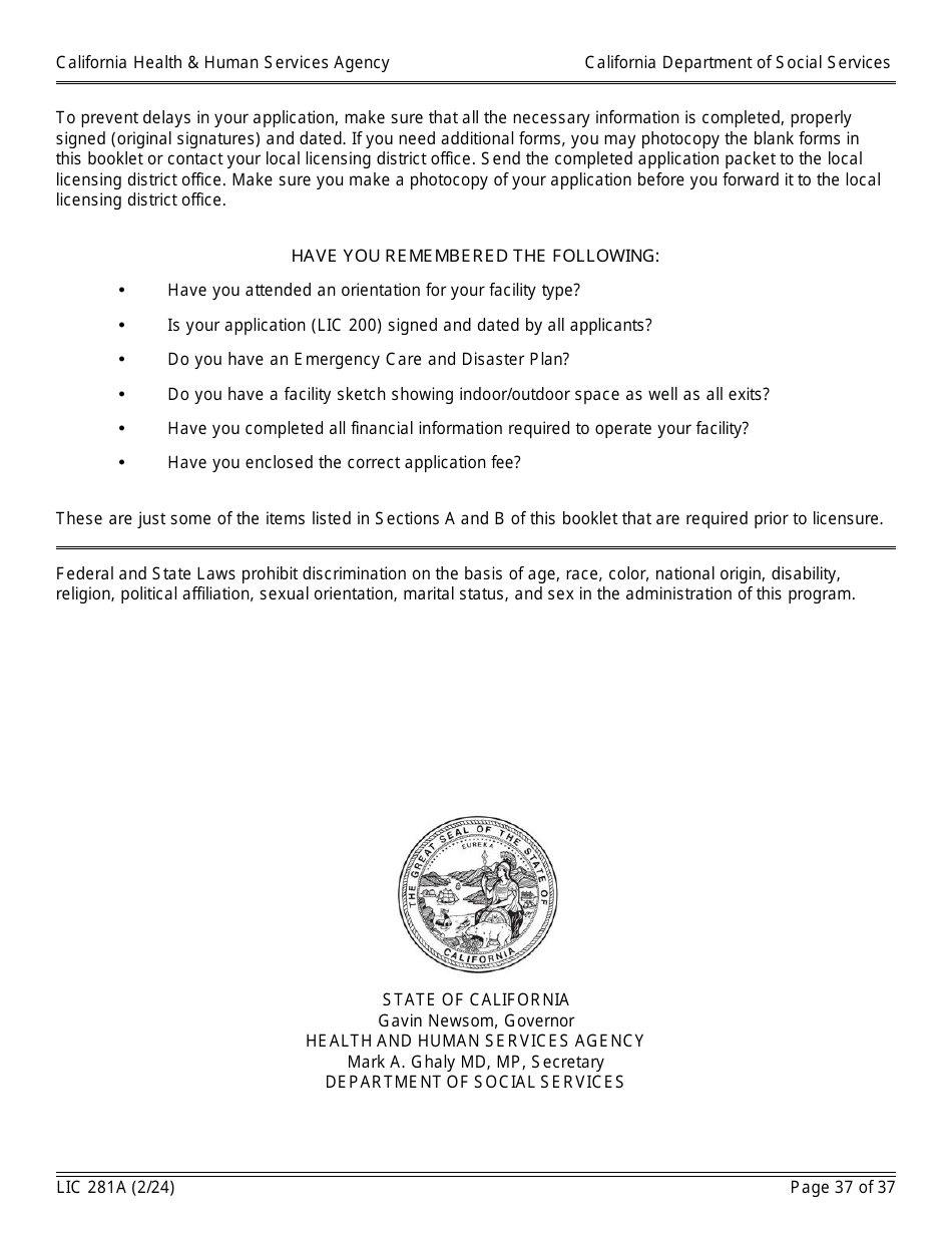 Form LIC281A Application Booklet for Child Care Centers - California, Page 37