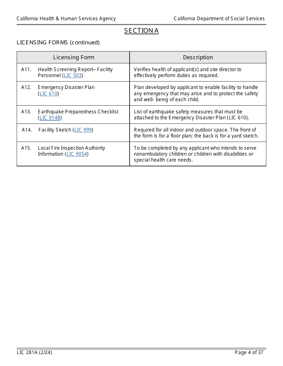 Form LIC281A Application Booklet for Child Care Centers - California, Page 4