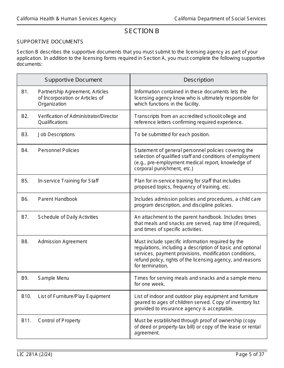 Form LIC281A Application Booklet for Child Care Centers - California, Page 5