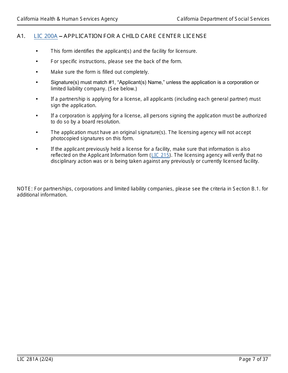 Form LIC281A Application Booklet for Child Care Centers - California, Page 7